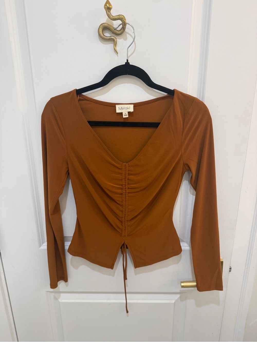 meraki Rust Brown Cinched Long-Sleeve Top